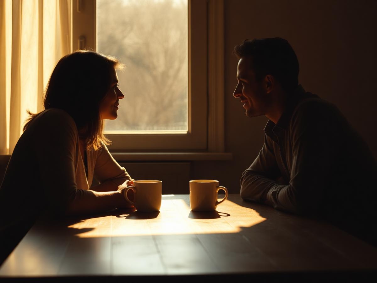 Two people in warm conversation