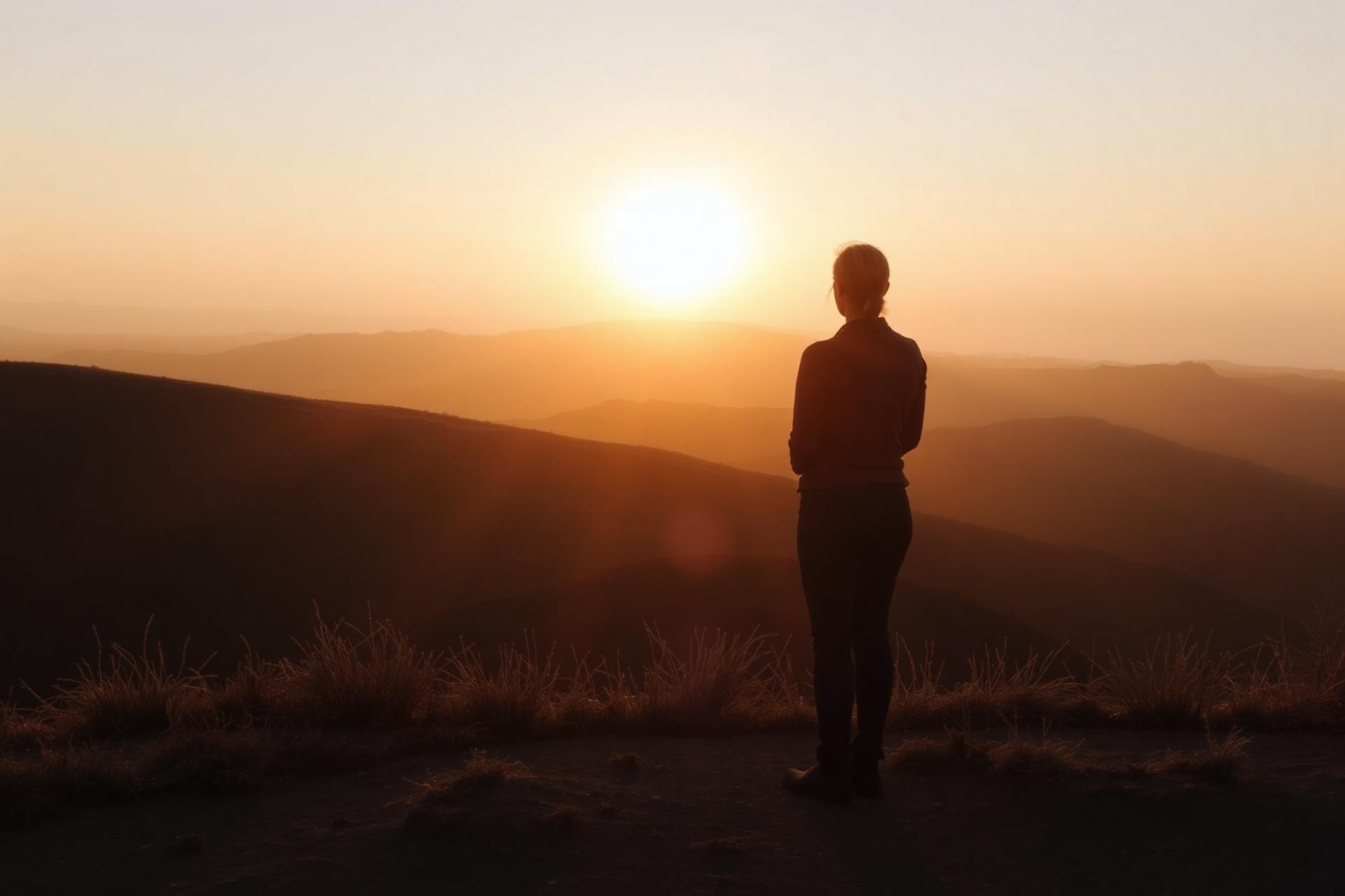 Silhouette at sunrise looking toward hope